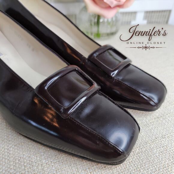 Lord & Taylor Women's Brown Patent Leather Buckle Block Heel Pumps Size 9.5 - Picture 9 of 14